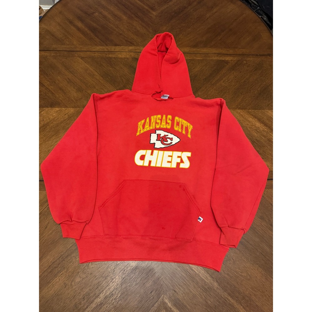 Vintage Russell Athletic Kansas City Chiefs Hoodie Red XL Made in USA Distressed